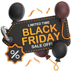 Black Friday Sale Tag With Balloons And Confetti Limited Time Offer On Transparent Background