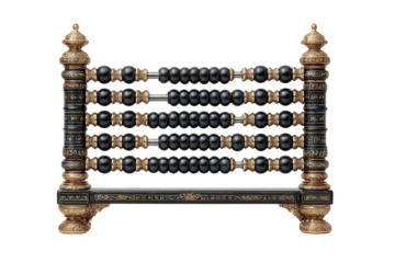 Ornate abacus with black beads and patterned framework