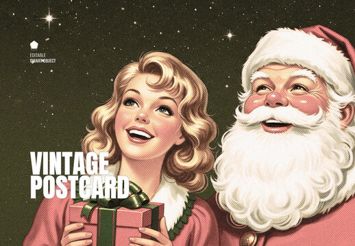 Vintage Santa Claus Christmas Postcard Photo Effect