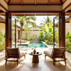 Tropical Villa with Pool and Palm Garden View