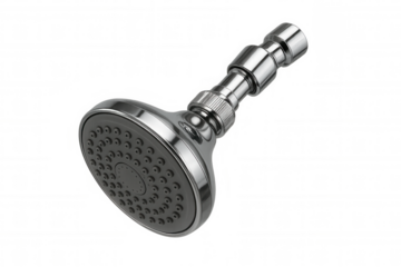 Chrome shower head for bathroom hygiene and modern plumbing systems, creating a refreshing bathing experience with water