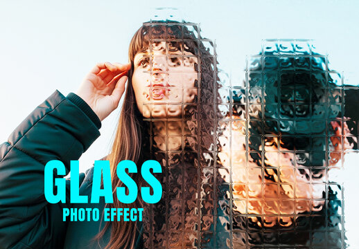Transparent Frosted Distortion Glass Photo Effect Mockup
