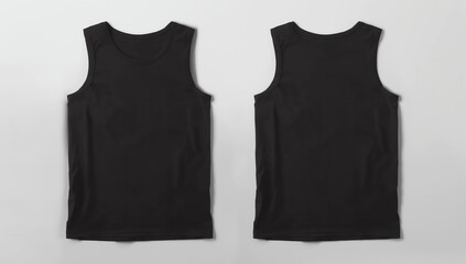 Blank muscle tank top color black front and back view on white background