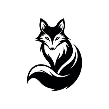 Stylized black fox silhouette with bushy tail on white background