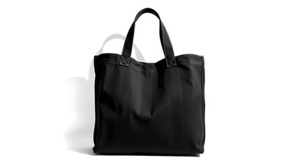 Naklejka premium Elegant black leather tote bag with braided strap floating against a clean, light gray studio background, perfect for fashion and accessory presentation,