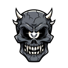 Sinister Skull Icon with Horns, Piercing Eye, and Intricate Details