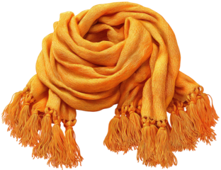 Sunny, folded yellow scarf with tasseled edges, draped artistically
