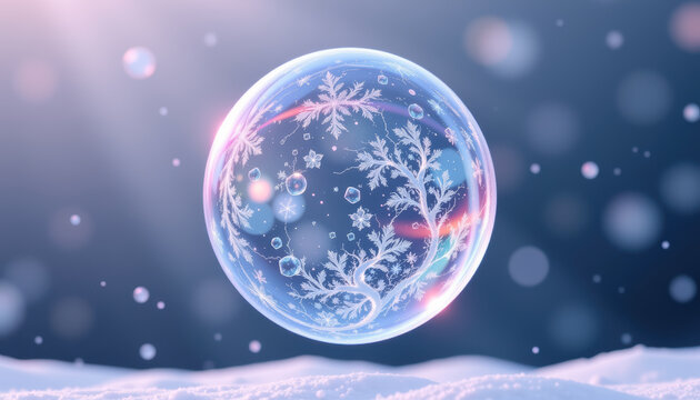 Frost Patterns Snowcovered Soap Bubble