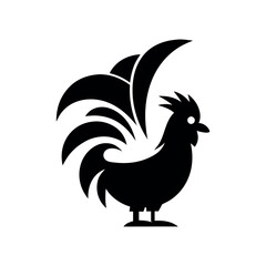 Fototapeta premium Stylized black silhouette of a rooster with a large fanned tail