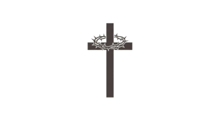 Abstract dark gray geometric cross symbol with intricate crown detail on a solid black background