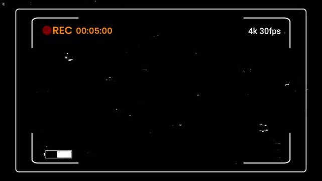 Retro VHS Camcorder Viewfinder Recording Screen Overlay with Glitch Lines, Analog Static Noise, Dust, Scratches, and Digital Timestamp. Vintage 90s Aesthetic Loop.