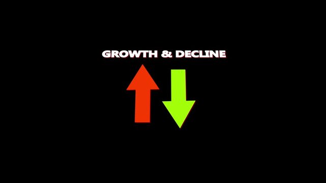 Growth and Decline control concept animation by digital data business graph icon. Virtual decline and growth icons to Improve work efficiency for growth control and decline reduction