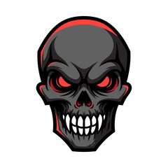 Scary Black Skull with Glowing Red Eyes and Sharp Teeth Icon