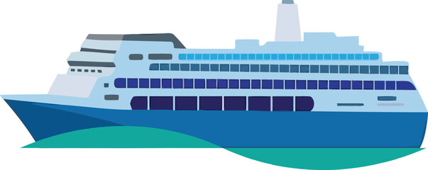 Fototapeta premium Flat Design Cruise Ship or Ferry Vector Modern Ocean Liner Passenger Transport Illustration