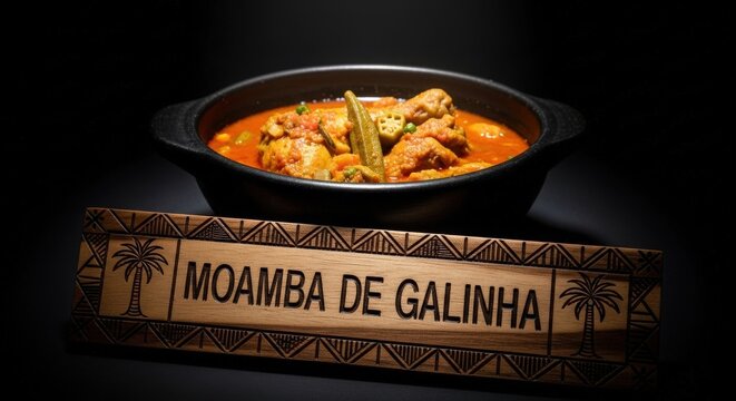 Moamba de Galinha: Dramatic Close-Up with Iroko Plaque and Lunda Scarification Motifs