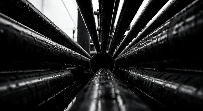 Industrial pipes: Industrial pipes arranged in parallel lines, create a unique perspective and texture, conveying a sense of technical intricacy.
