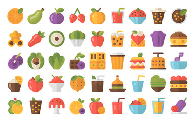 Fototapeta premium Vibrant assortment of cartoonish food and drink icons for digital design projects isolated on transparent background