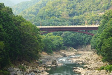 嵯峨野トロッコ鉄道からの風景　保津川