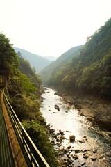嵯峨野トロッコ鉄道からの風景　保津川