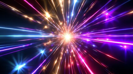 Fototapeta premium Vibrant explosion of colorful light rays emanating from a central point