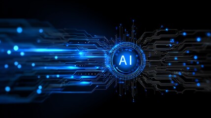 Abstract digital illustration representing the concept of artificial intelligence, featuring glowing circuits and a central AI symbol in a futuristic style.