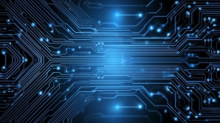 A vibrant blue background featuring intricate circuit board designs that symbolize technological advancement, innovation, and connectivity in the digital age.