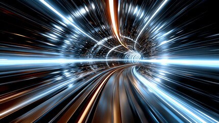 A dynamic visual representation of speed and vitality, showcasing vibrant light trails that convey motion and energy through a futuristic tunnel of luminous colors.