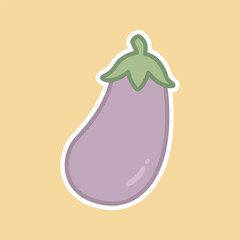 Cute Eggplant Illustration in Minimalist Pastel Style for Vegan Menu and Fresh Market Design