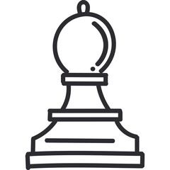 Black and White Outline Bishop Chess Piece Icon Simple Doodle Style Isolated On Transparent Background Strategic Game Element