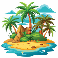 Fototapeta premium Tropical Island With Palm Trees Sand And Water Vector Illustration Of Exotic Nature