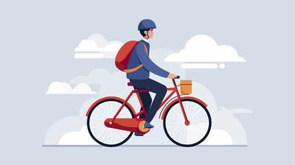 Fototapeta premium Person cycling on bicycle with bag and helmet illustration
