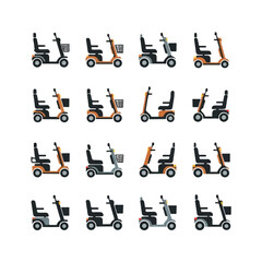 Various mobility scooters providing independence and accessibility for seniors in modern urban environments, promoting inclusivity and ease of movement.