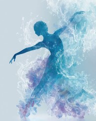 Graceful Dancer Silhouette Merging with Abstract Water and Smoke Art