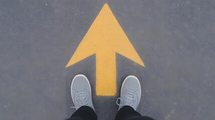 Standing at the yellow arrow, pointing the direction for career path and business strategy