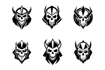 Obraz premium Six stylized viking skull emblems in black and white