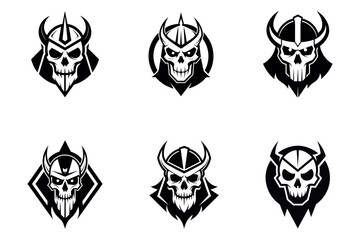 Fototapeta premium Collection of stylized viking skull emblems and logos