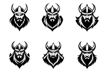 Obraz premium Collection of six fierce viking warrior head illustrations