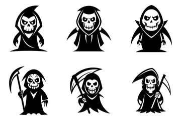 Six stylized grim reaper characters with different poses