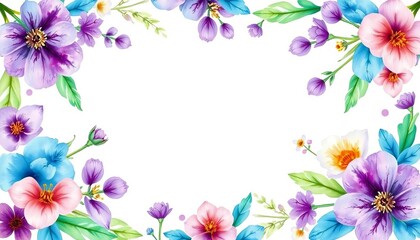 Fototapeta premium Hand-painted watercolor floral frame, turquoise & purple spring/summer flowers Perfect for invitations, pastel, wedding