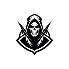 Grim reaper skull emblem with crossed scythes