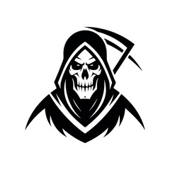 Grim reaper skull with scythe silhouette