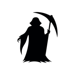 Grim reaper silhouette with scythe on white background