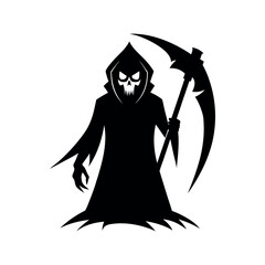 Grim reaper silhouette with scythe on white background