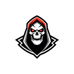 Fierce grim reaper skull with red and yellow glowing eyes