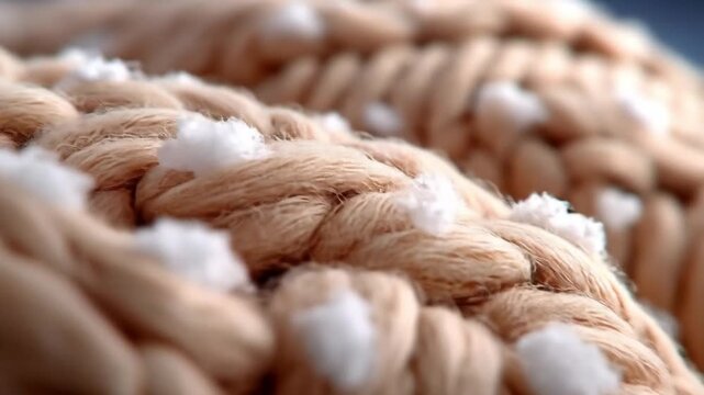 Close up of braided rope texture in warm tones natural fiber