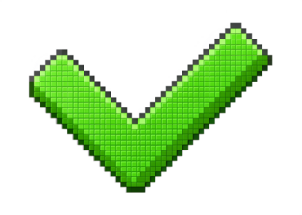 Pixelated green check mark icon against a solid black background for digital use