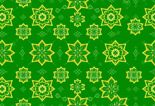 Seamless green geometric pattern with vintage Chinese-inspired checks, stars, crosses, and kaleidoscopic elements, retro, star - Powered by Adobe