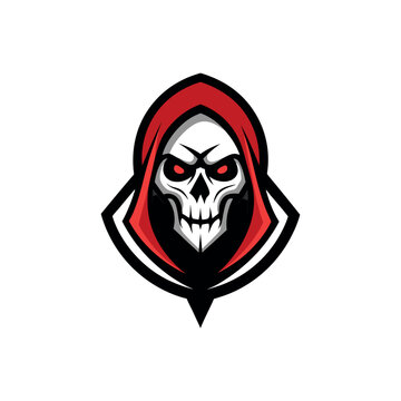 Grim reaper skull with red hooded cloak e sport logo