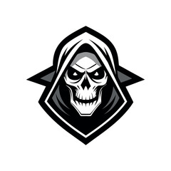 Grim reaper skull emblem with menacing eyes
