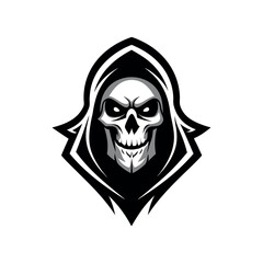 Grim reaper skull emblem with menacing eyes